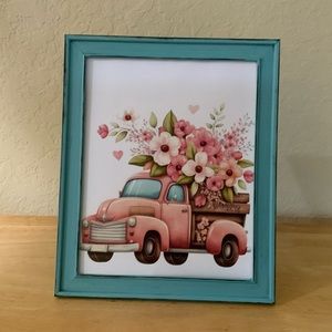 Farmhouse Pink truck and flowers picture 8x10 w/frame